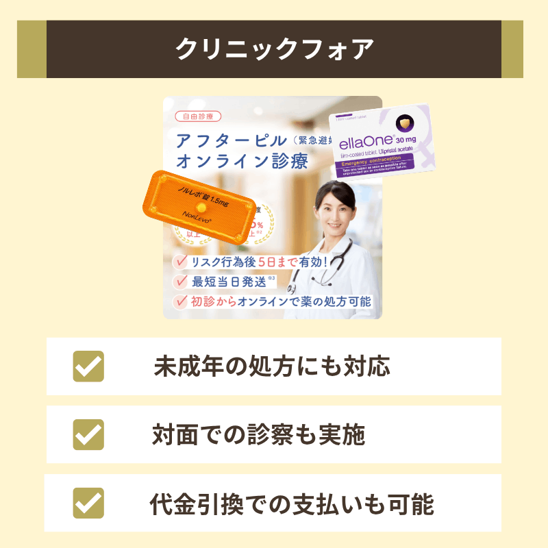 クリニックフォアは15歳以上なら未成年もアフターピルのオンライン診療に対応