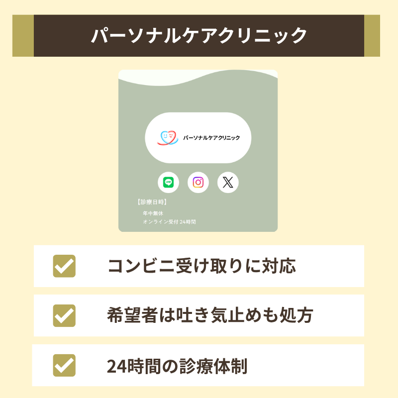 パーソナルケアクリニックはオンライン診療後のアフターピルのコンビニ受け取りに対応